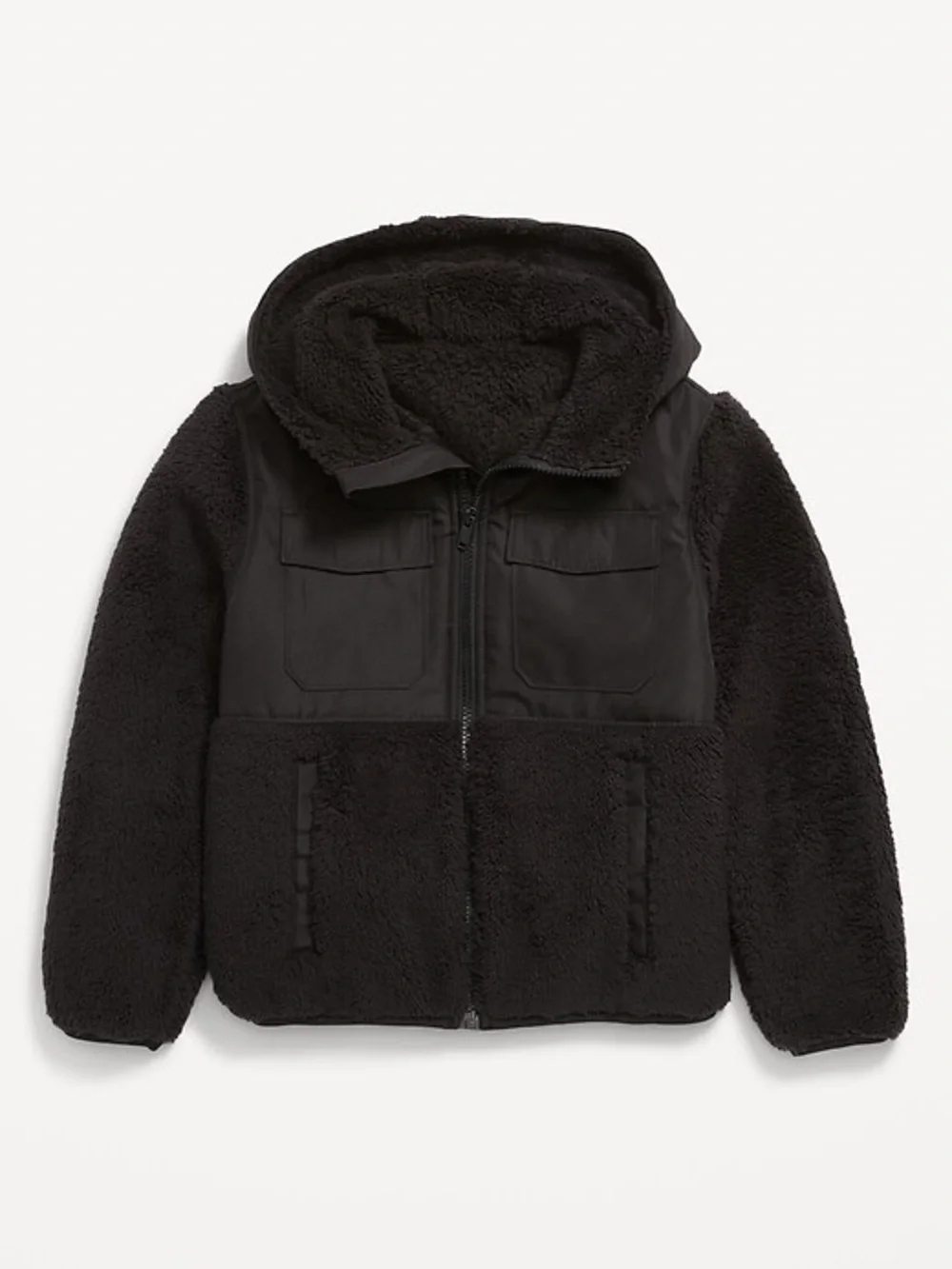 Old Navy Kids Unisex Black Hooded Flap Pocket Utility Jacket Size Large